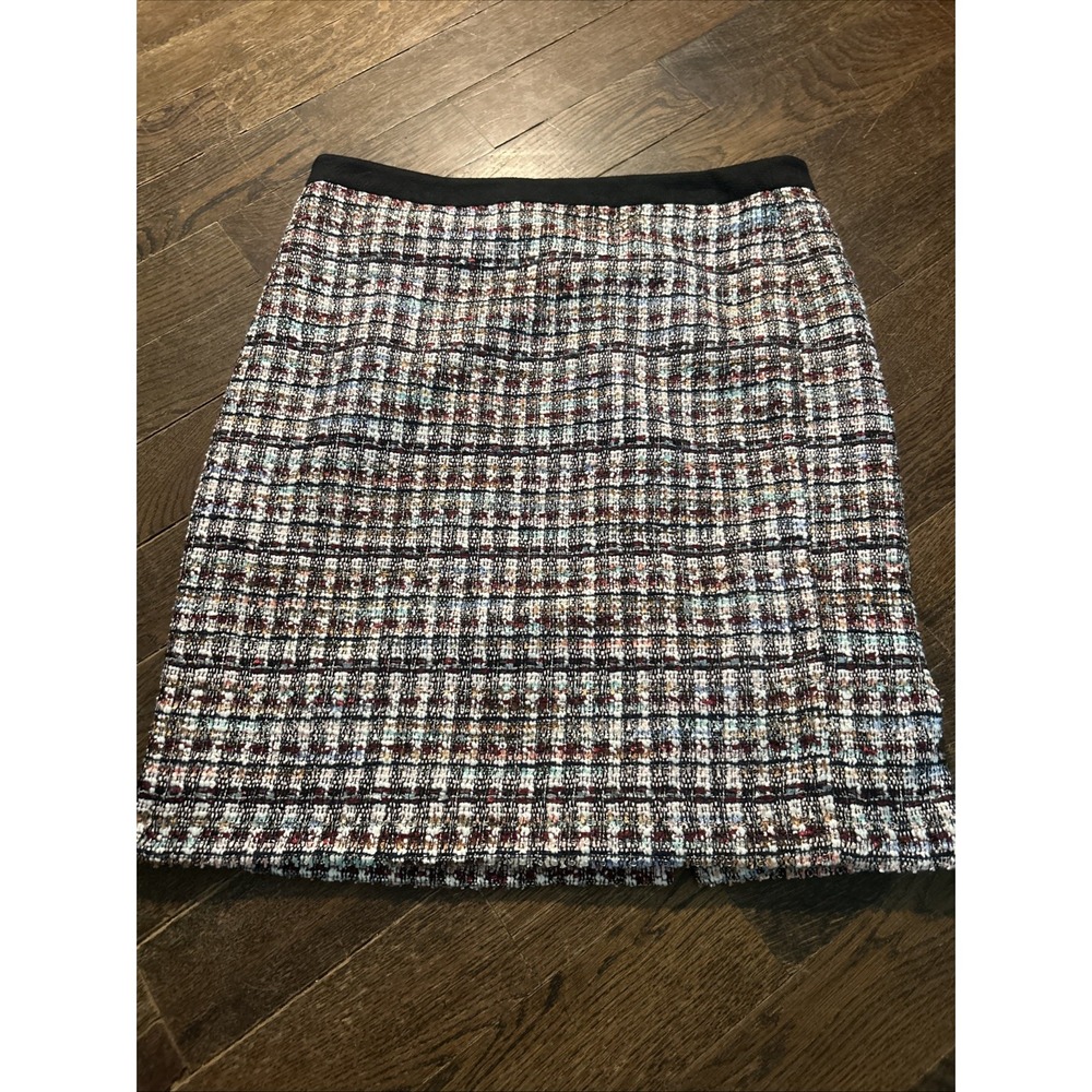 Talbots Tweed Pencil Skirt Womens 14P Blue Red Business Straight Knee Length